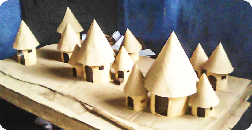 A village scene made with mundane box